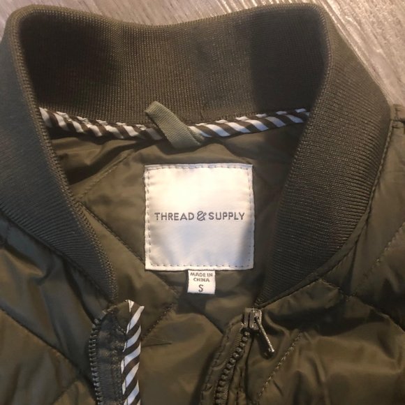 Thread & Supply Olive Quilted Bomber Jacket W's S - Picture 2 of 3